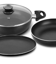 <h4>Bajaj Non-Stick Cookware</h4>A three piece Non-Stick Cookware set can be all yours at <br>Rs 2500-700 = <b>1800/-</b>
